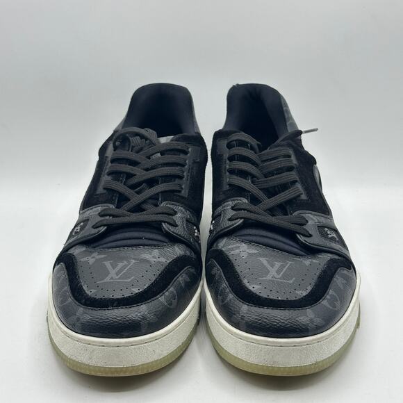 LOUIS VUITTON LV Trainer Sneaker Monogram Canvas Suede Black Eclipse Sz US 10.5 - Picture 3 of 9